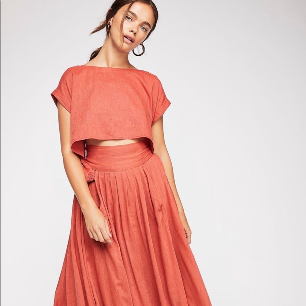 Free People Terracotta Midi Skirt